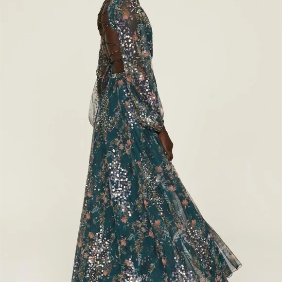 Mac Duggal Elegant Floral Sequin Dress - Picture 3 of 5